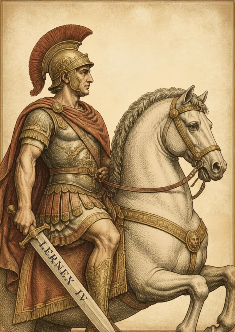 Classical illustration of a Roman officer with a sword